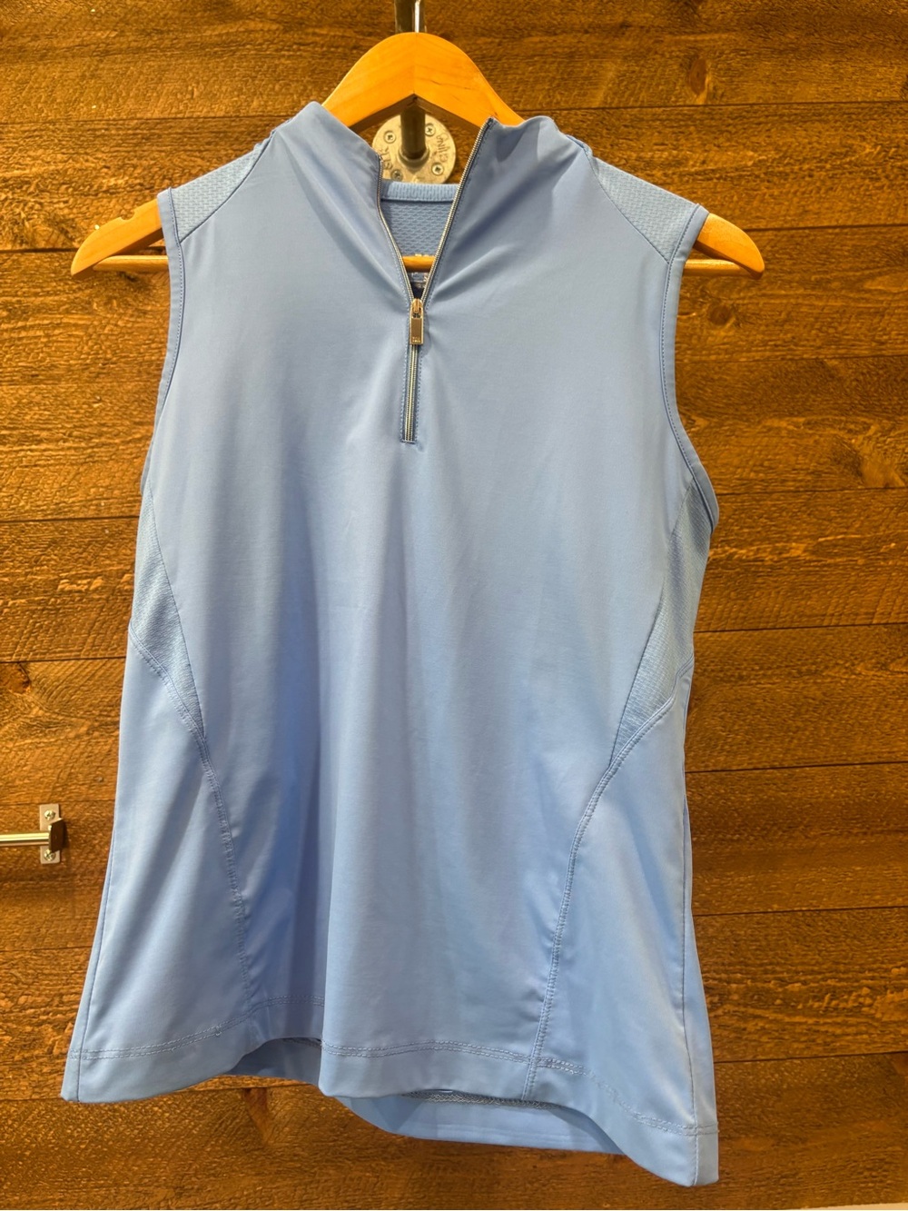 Sleeveless Light Blue Zip-Front Women's Top